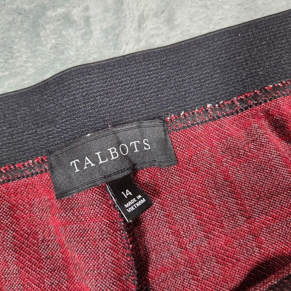 Talbots Pants 14 Red Black Buffalo Plaid Pull On Ankle Stretch Holiday - Picture 2 of 8